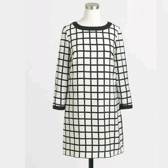 J. Crew Factory Dresses & Skirts - J CREW black ivory  Printed Shift Plaid Dress